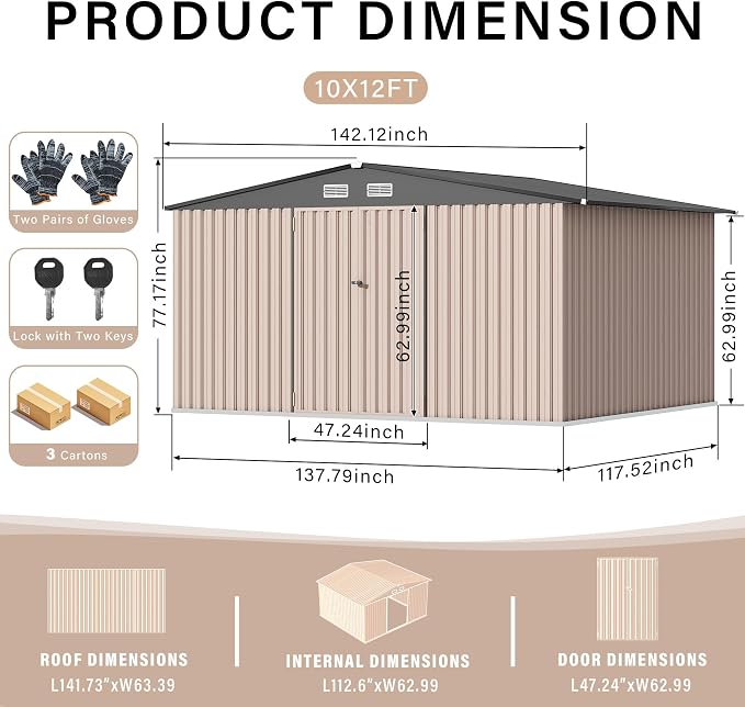12X10 ft Outdoor Metal Storage Building, Outdoor Shed with Secure Lockable Door & Air Ventilation System, Premium Metal Tool Shed for Garden, Backyard, Patio, Ideal for Lawn Equipment & Tools