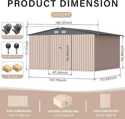 12X10 ft Outdoor Metal Storage Building, Outdoor Shed with Secure Lockable Door & Air Ventilation System, Premium Metal Tool Shed for Garden, Backyard, Patio, Ideal for Lawn Equipment & Tools