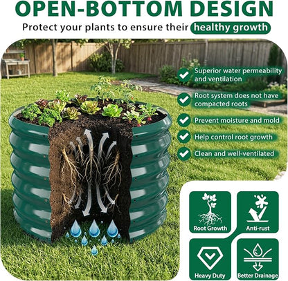 24" Diameter Round Raised Garden Bed - 17 Inch Tall, Heavy-Duty Galvanized Steel Planter Box with Wave-Shaped Panels for Vegetables, Herbs & Flowers (1, Green, 24 Inch Diameter)