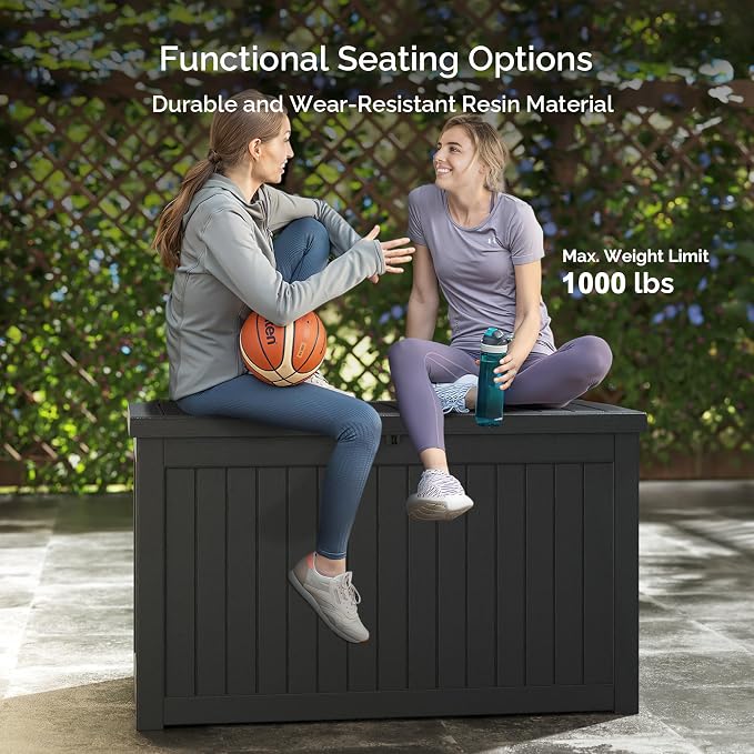 Sersper 230 Gallon Outdoor Storage Box, Resin Deck Box, Waterproof and UV Resistant Package Delivery Box for Patio Cushions, Pool Supplies, Lockable, Black