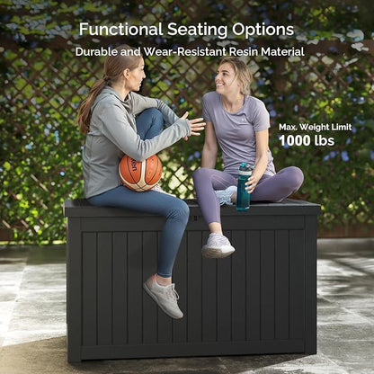 Sersper 230 Gallon Outdoor Storage Box, Resin Deck Box, Waterproof and UV Resistant Package Delivery Box for Patio Cushions, Pool Supplies, Lockable, Black