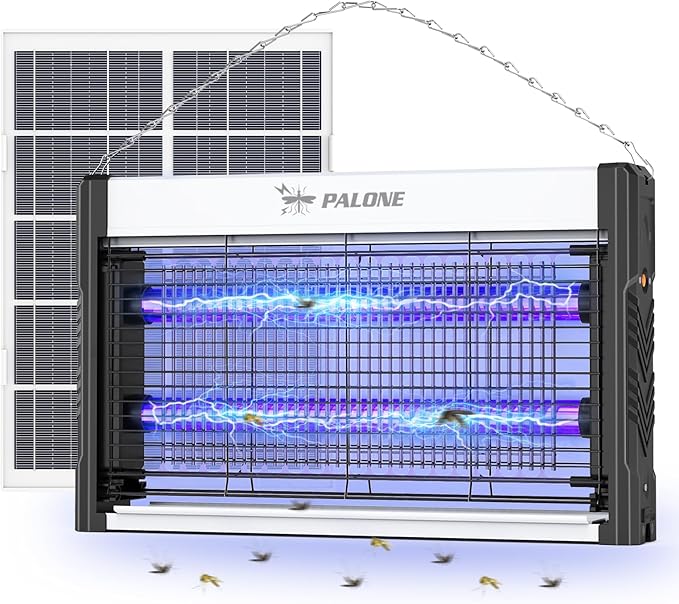 Solar Bug Zapper Outdoor, 4500V Mosquito Zapper with 10ft Cable, Rechargeable Electric Bug Zapper with 10W Solar Panel, Waterproof Fly Insect Mosquito Trap for Backyard, Patio, Garden, Balcony