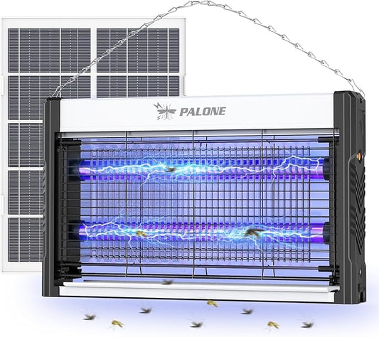 Solar Bug Zapper Outdoor, 4500V Mosquito Zapper with 10ft Cable, Rechargeable Electric Bug Zapper with 10W Solar Panel, Waterproof Fly Insect Mosquito Trap for Backyard, Patio, Garden, Balcony