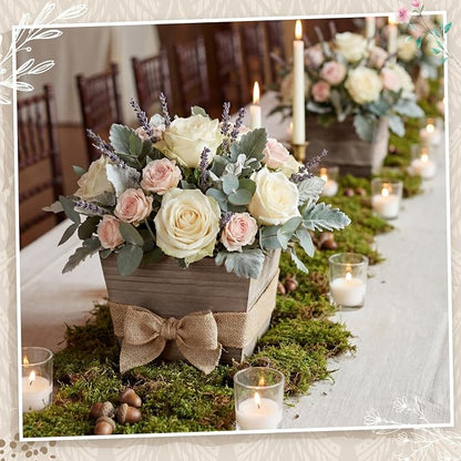 Dandat 6 Set Wooden Centerpiece Box for Wedding Table Decor 6 Inch Rustic Wood Planter Box with Removable Plastic Liner Flower Boxes for Party Wedding Baby Shower Home Garden Decor(Brown)