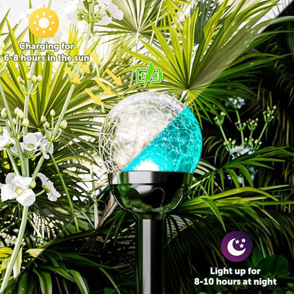 Solar Pathway Lights 3 Pack, Color Changing Globe Lights for Garden Decor | Cracked Glass Ball Outdoor Lights Solar Powered, Colored Solar Lights Outdoor Decorative Waterproof
