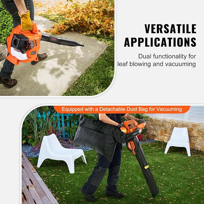 VEVOR Gas Leaf Blower, 26CC 2-Cycle Handheld Leaf Blower Gas Powered with 425-CFM and 156-MPH Powerful Performance, Ideal for Lawn Care, Leaf Cleaning, and Snow Removal