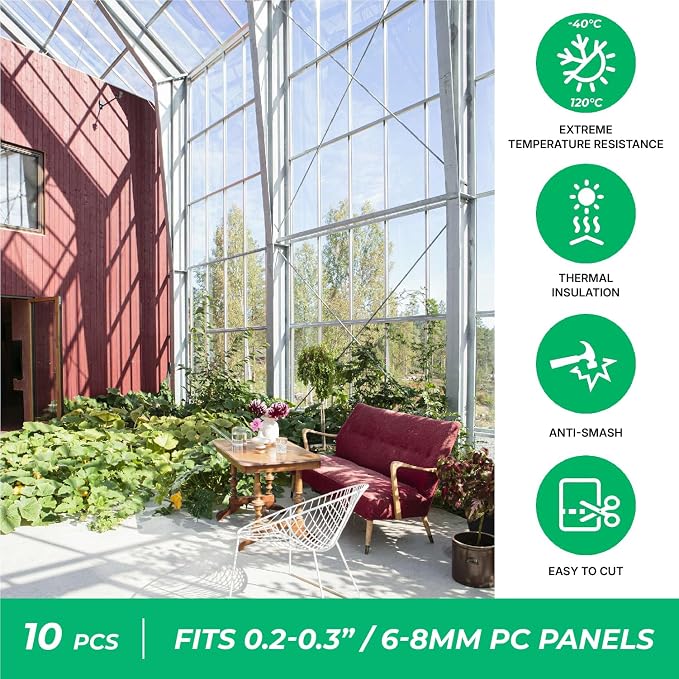 Greenhouses Polycarbonate Greenhouse Panels Connectors - Fit 6mm or 8mm Twin-Wall Polycarbonate Panels, Join 2 Pieces of Panels Together, 4-Foot Length, 10 Pieces (H Connectors 8mm-4ft)