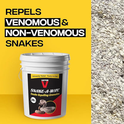 Victor Snake-A-Way Outdoor Snake Repelling Granules for Yard, 28 lb Bucket | Covers up to 3.5 Acres, Poisonous & Non-Poisonous Snake Repellent for Yard, Snake Deterrent for Lawn, Garden, EPA-Registered