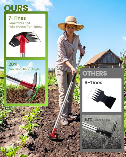 Weed Puller Tool with Long Handle, 2-in-1 Gardening Weeds Remover Tool , 66-Inch Adjustable Handle, Manual Weeding Puller for Garden, Yard, Patio, Law