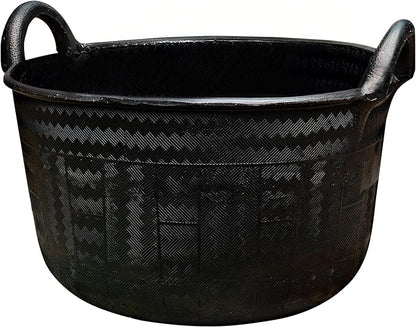 Large Bucket with Handles - 30L/8-Gal Natural Rubber Bucket - Multi Use Yard Waste Bin, Harvesting Basket for Gardening, or Utility Tub for Soaking and Washing Laundry by Kings County Tools (Black)
