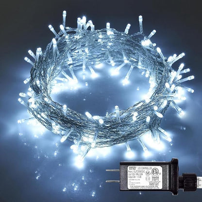 300 LED Cool White Outdoor Indoor String Lights, Safety Plug in 8 Modes Christmas Decorations, 108 ft Twinkle Fairy Lights for Bedroom, Wedding, Party(300Led-Cool White)