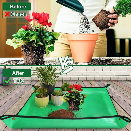 HNXTYAOB 2 PCS 27 "x 27" Repotting Mat for Indoor Plant Transplanting and Mess Control Thickened Waterproof Potting Tray Foldable Succulent Potting Mat Portable Gardening Mat Green