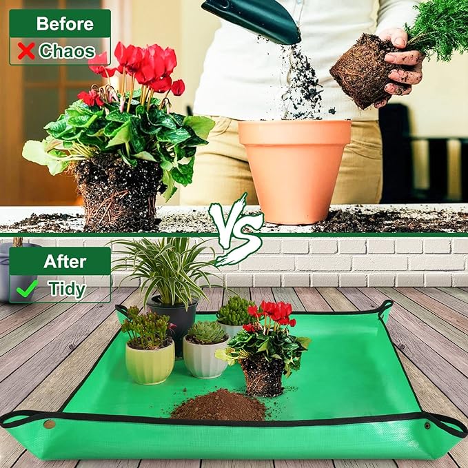 HNXTYAOB Repotting Mat for Indoor Plant Transplanting and Mess Control 27"x 27" Thickened Waterproof Potting Tray Foldable Succulent Potting Mat Portable Gardening Mat Garden Gifts for Women & Men