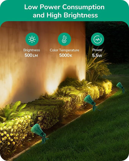 EDISHINE 120V Outdoor LED Spotlights, 5.5W Plug in Spotlight with 3 Lenses (Red Green Yellow) & 180° Rotatable Lamphead, 5000K Waterproof Landscape Lights for Flag Garden, 4 Pack
