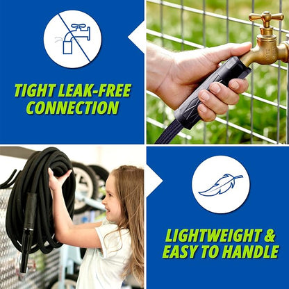 Hydrosteel 50 Ft Heavy Duty Metal Garden Hose with Nozzle | Made from 304 Stainless Steel, Flexible, Lightweight, Crush Resistant Fittings, Kink Free, 5/8” Diameter, 600 PSI Water Flow