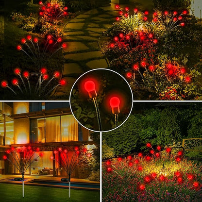 6 Pack Solar Firefly Lights Outdoor Swaying Garden Decorations 48LED Red | 2 Lighting Mode, Auto On/Off, Sway with Wind, Waterproof Solar lights Outdoor for Flower Bed Patio Pathway Courtyard Decor