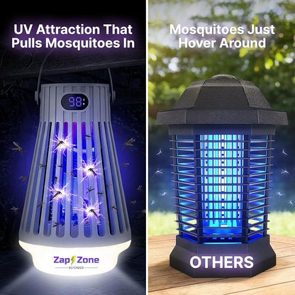 Zap Zone Defender Bug Zapper Outdoor Indoor, Rechargeable Mosquito Zapper with UV Light USB-C Electric Insect Trap Mosquito Repellent Outdoor Patio Camping Traps 3 Modes IPX5 Water Resistant Lantern