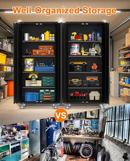 Garvee Storage Metal Cabinet 71" with Doors and 4 Shelves Adjustable Adjustable Feet and Lock Tall Storage Cabinet for Pantry Garage Craft Bedroom Office Shop