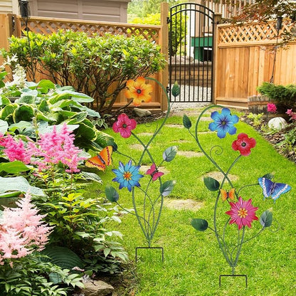 YEAHOME Garden Decor for Outside, 2 Pack 37“ Metal Butterfly Garden Stakes, Spring Wall Decor, Colorful Look & Personalities Flowers Yard Art for Outdoor Lawn Backyard Porch Patio Home Decorations