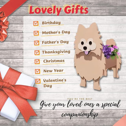Brown Pomeranian Dog Planter, 9.84 x 8.66 x 16 Inches | Dog Flower Pot, Cute Animal Shaped Plant Pot, Gifts for Women & Pet Lovers, Indoor Outdoor Garden Home Office Decor