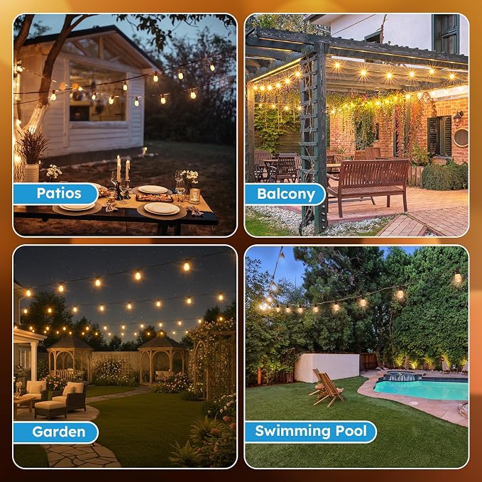 GvvooHome S11 LED Outdoor String Lights 50FT, Shatterproof & Waterproof Patio Lights with 16 Plastic Bulbs for Porch, Deck, Garden, Backyard, Balcony, 2700K Dimmable