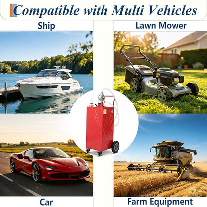 Garvee 30 Gallon Fuel Caddy with Manual Transfer Pump, Portable Gas Storage Tank on 4 Wheels, Gasoline & Diesel Fuel Storage Tank for Cars, Lawn Mowers, ATVs, Boats, More, Red | Portable Gas Storage Tank on 4 Wheels, Gasoline & Diesel Fuel Storage Tank...