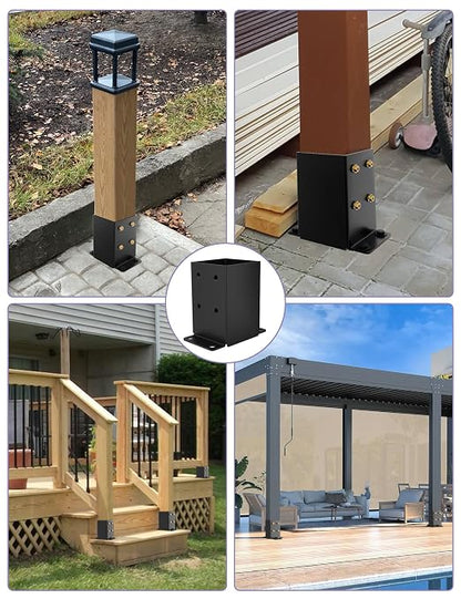 4 PCS Metal 4x4 Post Base, Inner Size 3.5"x3.5" Post Bracket | Heavy Duty, Anti-Corrosive Partition, Powder-Coated, Post Anchor, For Pavilion Deck Railing Support