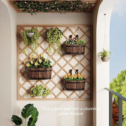 2PACK Railing Planter Box Wood Hanging Flower Pots for Railing Fence Outdoor Balcony Planters for Wall Window Flower Box Hanging Bucket Pots Countryside Plant Holder (Carbonized,2pcs,Large)