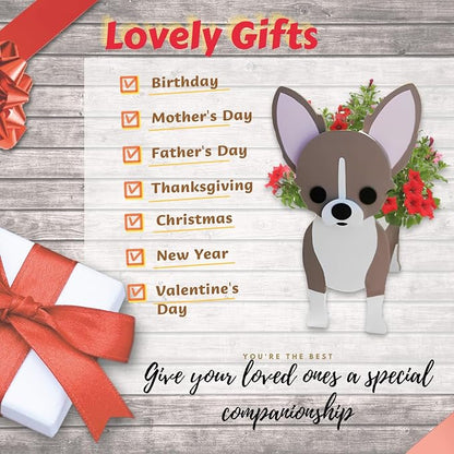 Chihuahua Dog Planter Pots, 9.45 x 8.66 x 13.39 Inches | Dog Flower Pot, Cute Animal Shaped Plant Pot, Gifts for Women & Pet Lovers, Indoor Outdoor Garden Home Office Decor