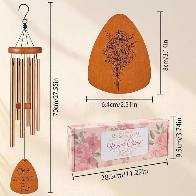 Mom Wind Chimes for Outside, Windchimes with Double Sided Wooden Plaque, Gifts for Mom Garden Patio Decor