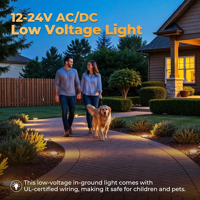 Gardencoin Brass Low Voltage Landscape Well Lights (5" Cover, 5.5" Tall), 12V LED Wired In-Ground Outdoor Up Lighting Fixture Waterproof, Adjustable Beam Direction Base, Without MR16 Bulb (12 Pack)
