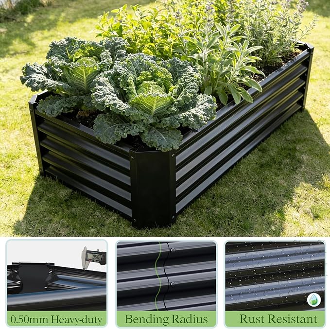 Metal Galvanized Raised Garden Bed Kit, 4 x 2 x 1 ft Galvanized Steel Raised Garden Planter Box Outdoor with Open Base for Growing Vegetables/Flowers/Herbs/Fruits/Succulents, Rectangle, Black