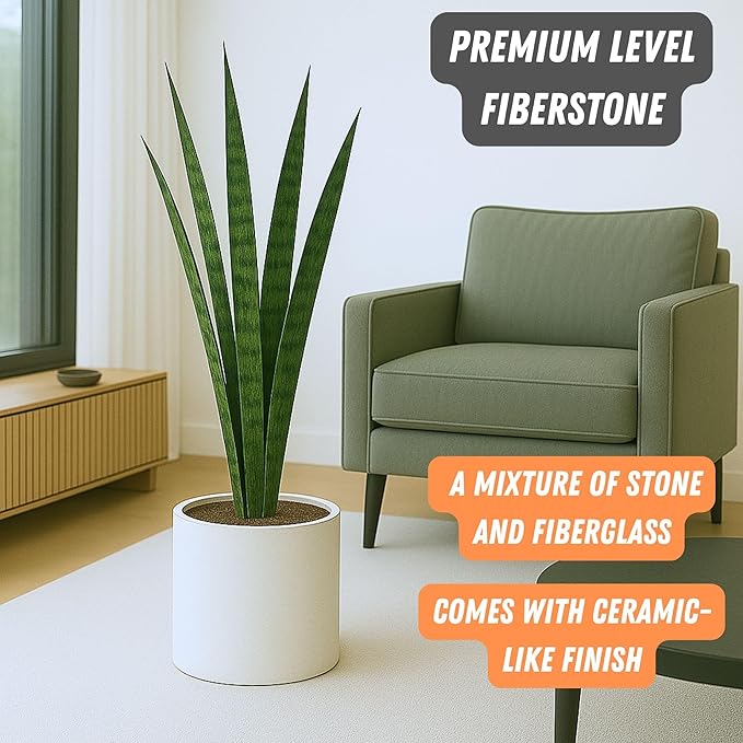 Fox & Fern Large Indoor Planter, Modern Large Plant Pot for Indoor or Outdoor, UV and Frost Resistant - 10 Inch, Matte White Flower Pot with Hide Saucer, Lightweight