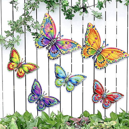 SUNREEK 6Pcs Metal Butterfly Wall Decor, 16Inch/8Inch Outdoor Butterfly Wall Art for Fence Garden Yard Room Patio Balcony Decorations