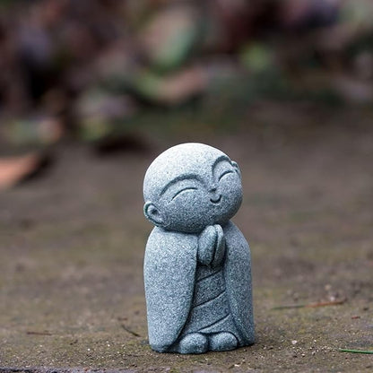 OwMell Japanese Jizo Monk Statue, Buddha Jizo Figurine Memorial Aquarium Statue Ornament - Tilt Smile
