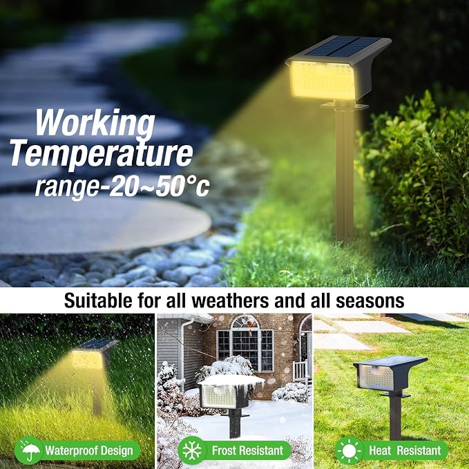 nipify 3 Pack 62 LED Solar Spot Lights Outdoor Motion Sensor with 3 Modes | 2-in-1, Auto ON/OFF, Solar Powered, Waterproof Landscape Spotlights for Outside Yard Wall Garden, Warm White
