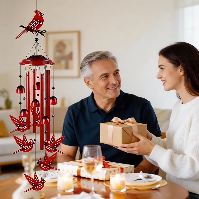 YHmall Cardinal Wind Chimes for Outside, Dad Gifts Soothing Tones Memorial Wind Chime for Garden, Yard, Patio Decor, 35" Cardinal Gifts for Women Windchimes Outdoors for Christmas, New Year