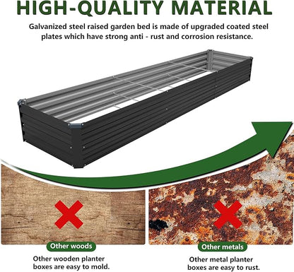 2PCS 12x2x1ft Galvanized Raised Garden Bed Kit,Gardening Planter Box | Outdoor Elevated Metal Planter Box For Vegetables, Flowers, Herbs, Anti-Rust Galvanized Steel, Open Drainage, Sturdy (Black)