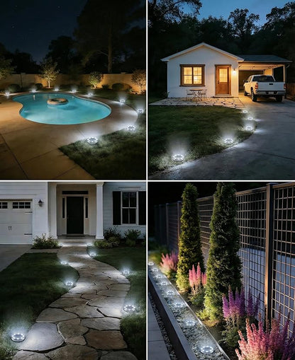 LOTMOS 30 Pack Solar Ground Lights Outdoor, 8 LED Solar Flat Lights IP68 Waterproof Disc Light, Landscape Lighting Solar Powered for Garden Yard Path Driveway Lawn Patio Walkway, Cool White