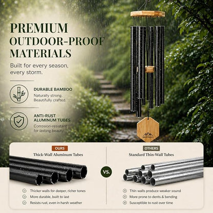 Black Wind Chimes for Outside, 29 Inch Hand Tuned G Major Pentatonic Wind Chime, Memorial Sympathy Gift for Loss of Loved One, Deep Tone Aluminum Bamboo Garden Patio Porch Decor