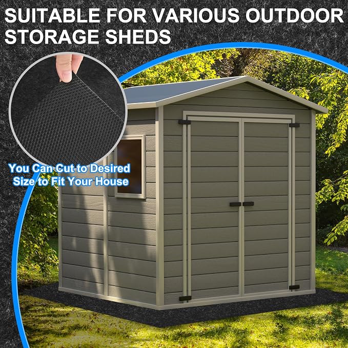 M METERXITY 3 mm Thickened Outdoor Storage Shed Mat, 6x8 ft Waterproof Shed Flooring Mat for Patio Furniture Floor Protecting from Wear/Liquid/Dust/Oil, Non-Slip Felt Rubber Rug Pad [Grey]