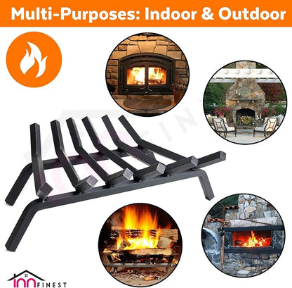 Fireplace Log Grate 23 inch 6 Bar Fire Grates Heavy Duty 3/4” Wide Solid Steel Indoor Chimney Hearth Outdoor Fire Place Kindling Tool Pit Wrought Iron Wood Stove Firewood Burning Rack Holder