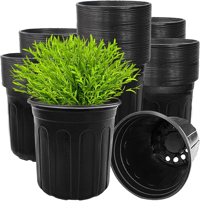 100 Pcs 1 Gallon Flexible Nursery Pots for Plants,Soft Plastic Seed Starting Pots with Hole,Flower Plant Container for Seedling,Cuttings,Potting,Transplanting,Black