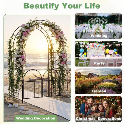 7ft Garden Arbor - Metal Garden Arch Trellis for Climbing Plants, Wide Sturdy Trellis Outdoor, Garden Arbor with Gate, Ideal for Weddings, Halloween, Christmas & Outdoor Decorations