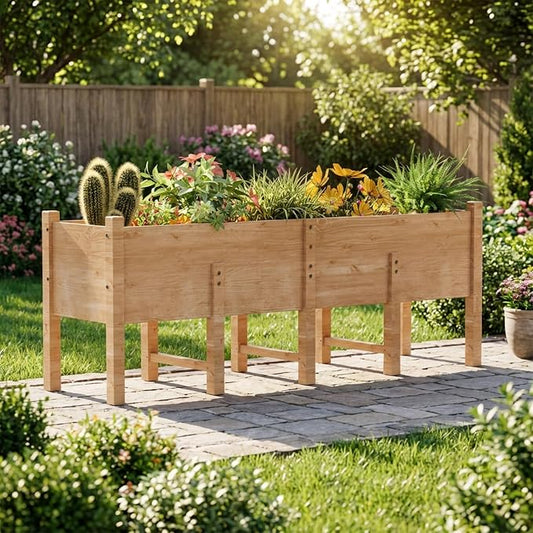 TABU 87x22x32in Raised Garden Bed, Wooden Outdoor Planting Kit, 15In Depth | Ergonomic Elevated Planter Box with Drainage Holes & Legs, Sturdy Structure, for Patio & Backyard Vegetables, Herb, Flower
