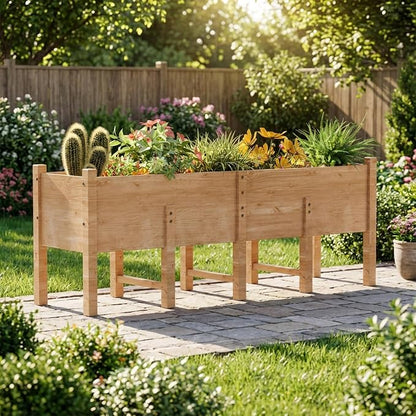 Raised Garden Bed, 86x21.6x31.5 Inch Large Planter Box with 15.8 Inch Depth, Wooden Flower & Vegetable Pot with Legs & Drainage Holes for Deep Roots, Easy Assembly for Patio, Balcony, Backyard