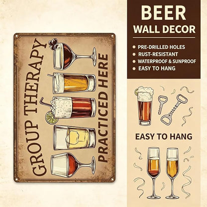 Vintage Metal Sign Group Therapy Practiced Here Tin Sign Funny Walll Decor for Bar Kitchen Pubs Cafe Home Garage 12×8 Inch