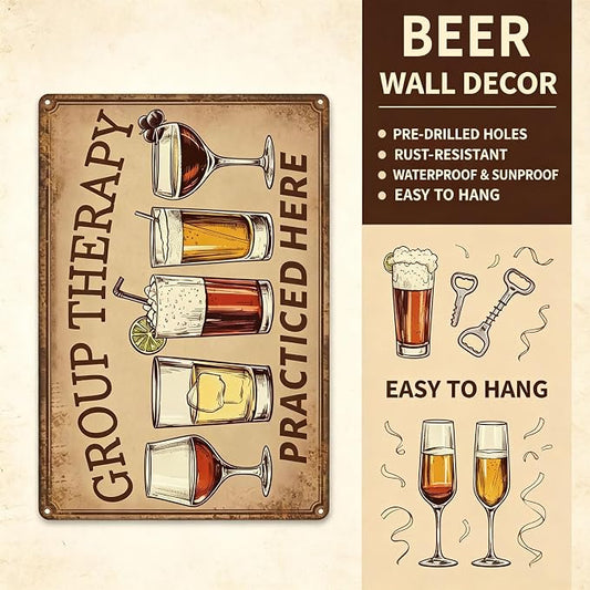 Vintage Metal Sign Group Therapy Practiced Here Tin Sign Funny Walll Decor for Bar Kitchen Pubs Cafe Home Garage 12×8 Inch
