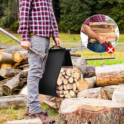 Firewood Rack, Indoor/Outdoor Firewood Holder with Firewood Carrier Bag, 25 Inch Thickened Metal Fireplace Log Holder with Adjustable Feet, Black