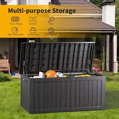 270 Gallon Resin Deck Box Waterproof Outdoor Storage Box for Patio Furniture Pool Accessories Indoor Storage for Cushion Garden Tools, Black